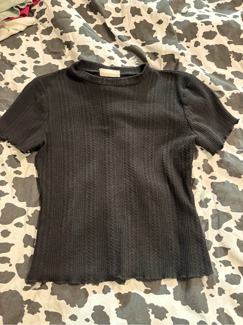 Altar'd State Black Short-Sleeve Ribbed Knit Tee